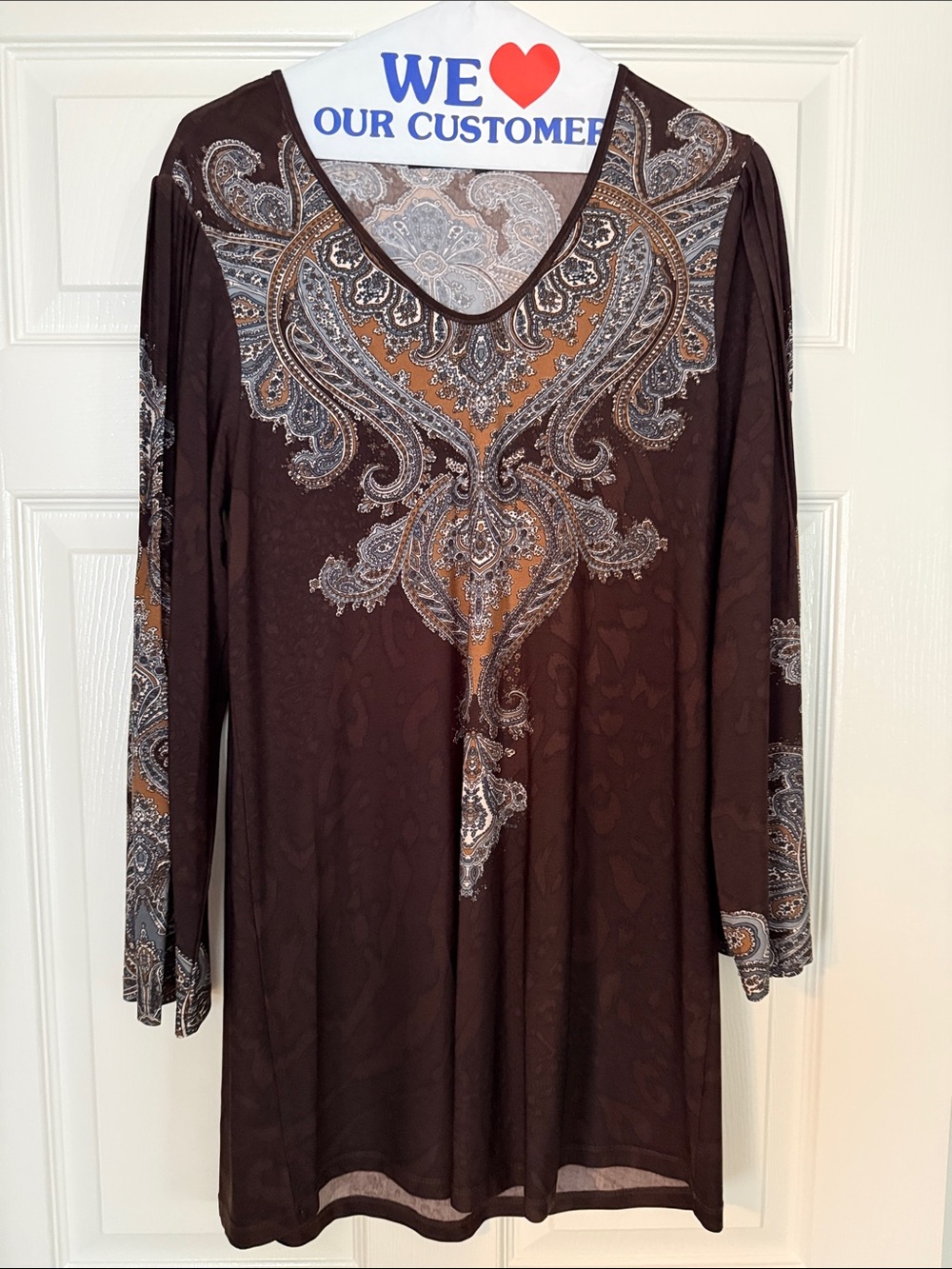 Women’s Brown Paisley Long-Sleeve Tunic